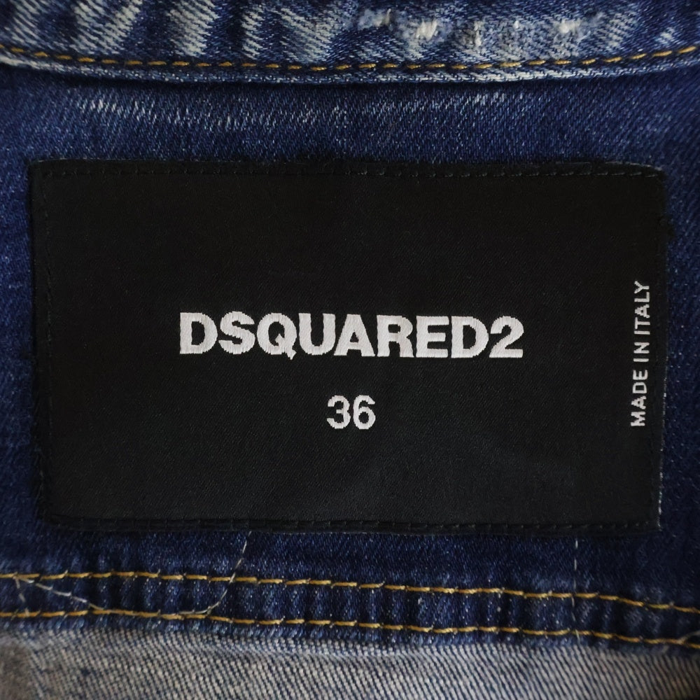 DSQUARED2(ディースクエアード) 18SS ウォッシュ リペア加工 パッチ ワッペン付き デニムジャケット ブルゾン インディゴ S75AM0548 レディース