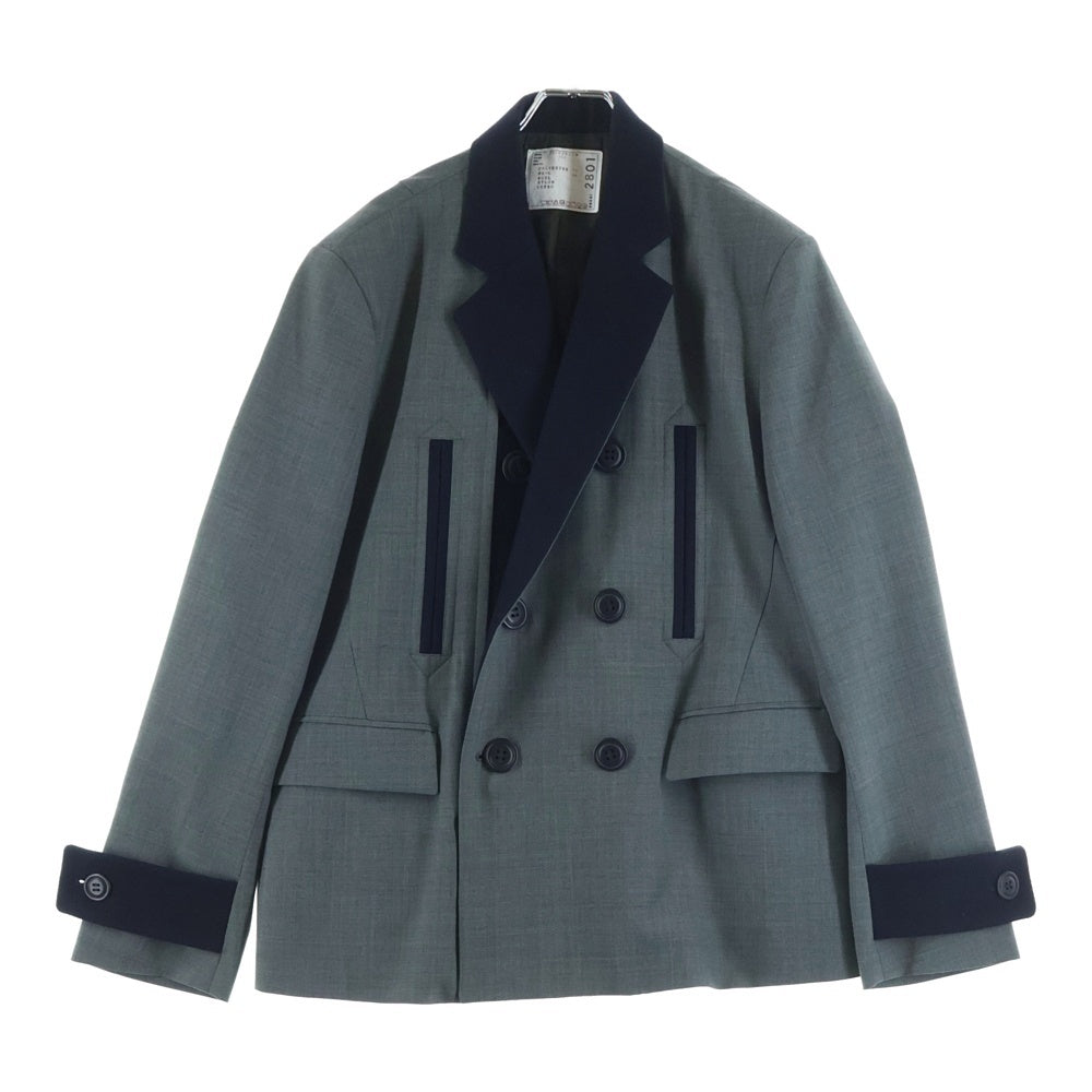 Sacai(サカイ) Suiting Jacket Vネック テーラードジャケット 2フリップポケット グレー 22-02801M