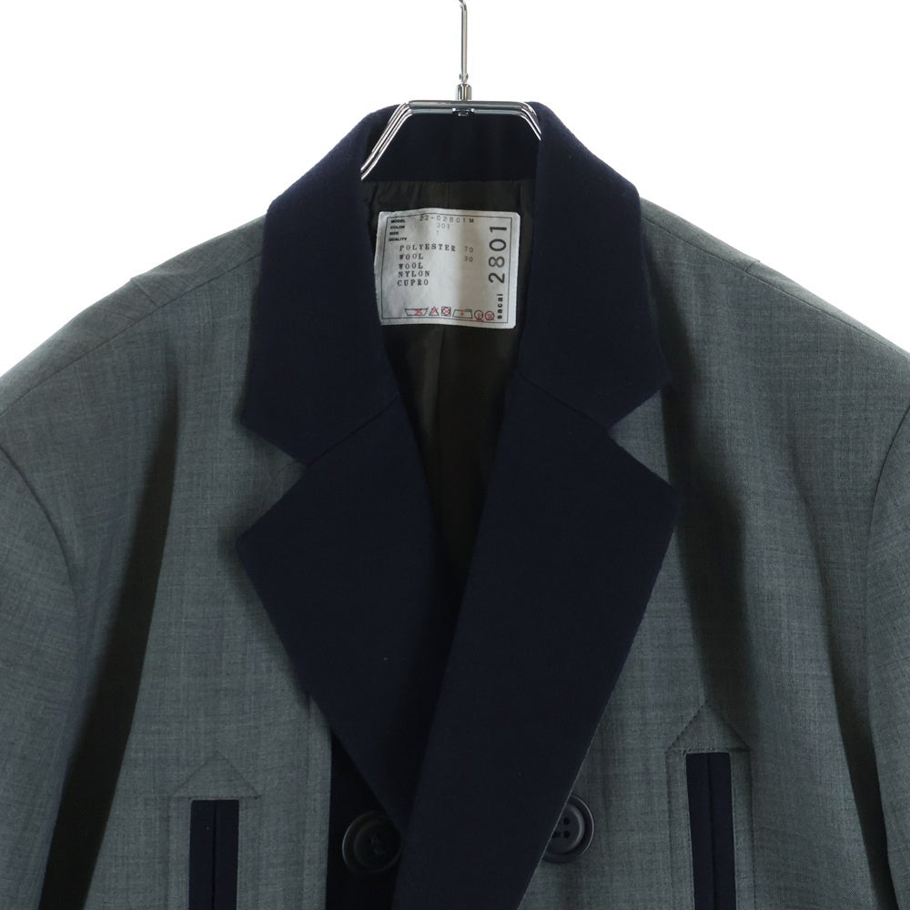 Sacai(サカイ) Suiting Jacket Vネック テーラードジャケット 2フリップポケット グレー 22-02801M