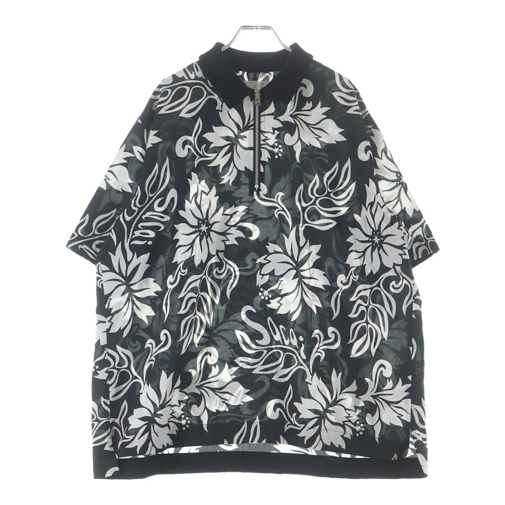 Sacai(サカイ) FLORAL PRINT SHIRT 花柄 ジップアップ 半袖カットソー 24-03292M ブラック/ホワイト