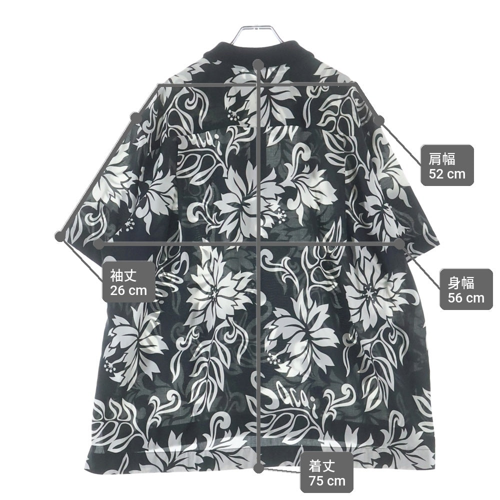 Sacai(サカイ) FLORAL PRINT SHIRT 花柄 ジップアップ 半袖カットソー 24-03292M ブラック/ホワイト