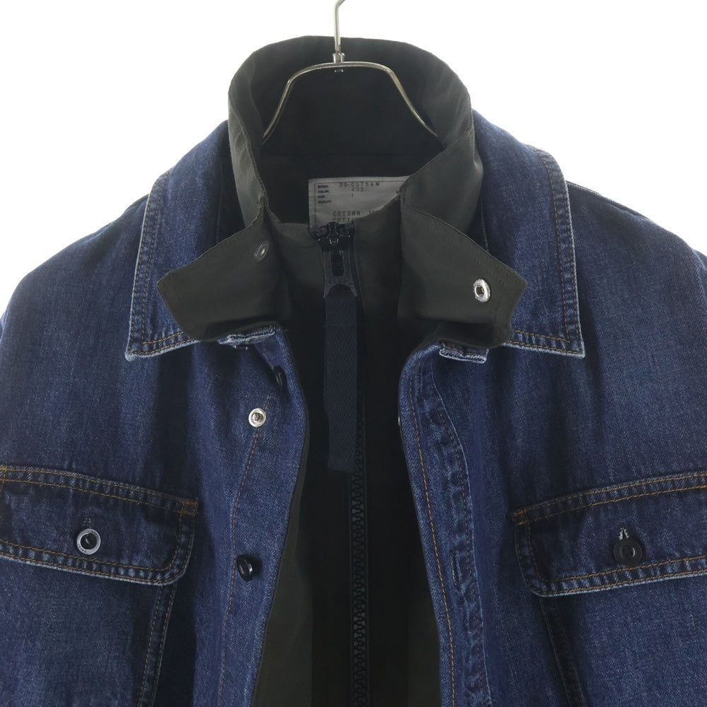 Sacai(サカイ) レイヤード ジップアップボタン 2フラップポケット デニムジャケット インディゴ 25-03754M
