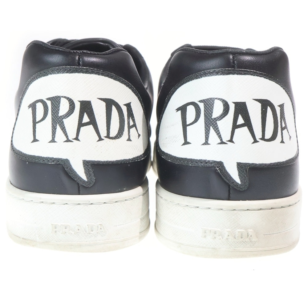 PRADA(プラダ) コミックロゴヒールパッチ レザーローカットスニーカー ブラック/ホワイト 4E3403