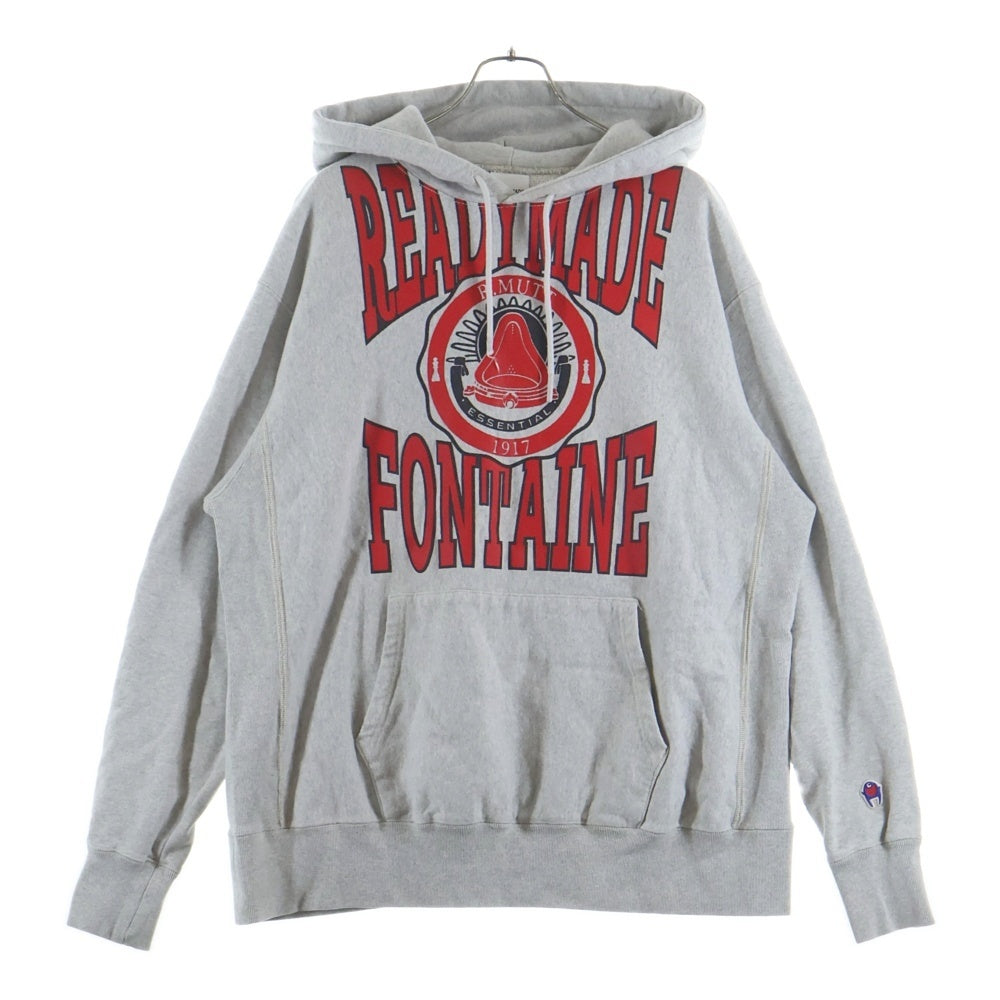 READY MADE(レディメイド) R.MUTT HOODIE ロゴプリントプルオーバーパーカー フーディー グレー RE-CO-GR-00-00-195