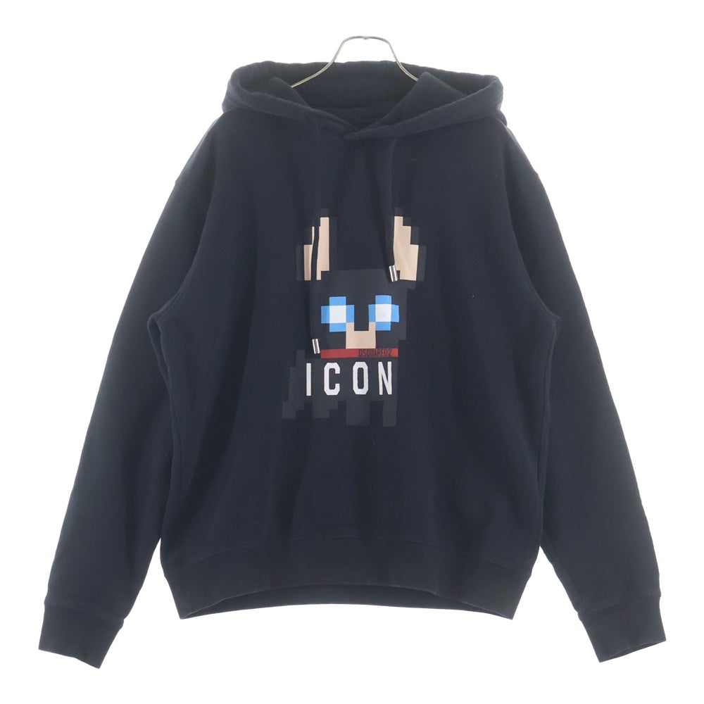 DSQUARED2(ディースクエアード) ICON COOL HOODIE アイコンクールフーディー プリントプルオーバーパーカー ブラック S79GU0105 S25516