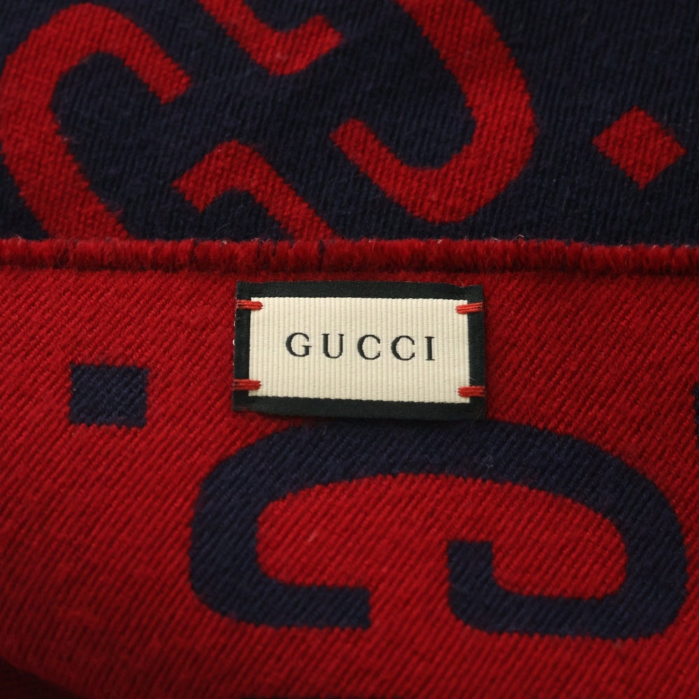 GUCCI(グッチ) ジャンボGGロゴ ウールシルクマフラー スカーフ レッド/ネイビー 495592 4G350 レディース