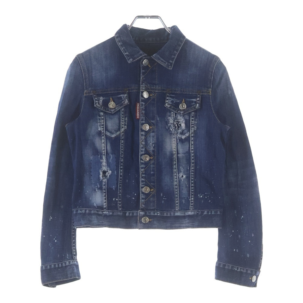 DSQUARED2(ディースクエアード) 19SS ペイント ダメージ加工 デニムジャケット インディゴ レディース S75AM0647