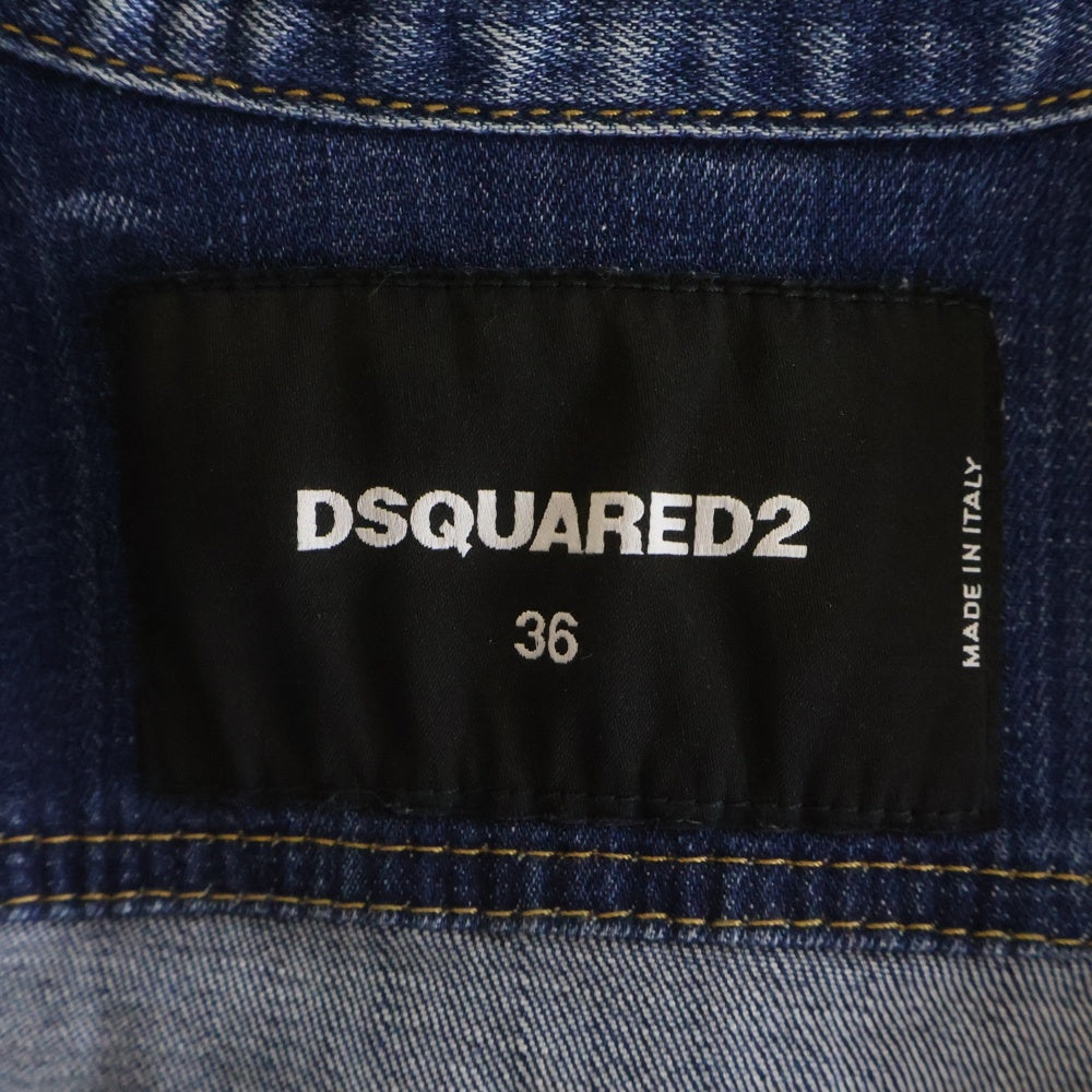 DSQUARED2(ディースクエアード) 19SS ペイント ダメージ加工 デニムジャケット インディゴ レディース S75AM0647