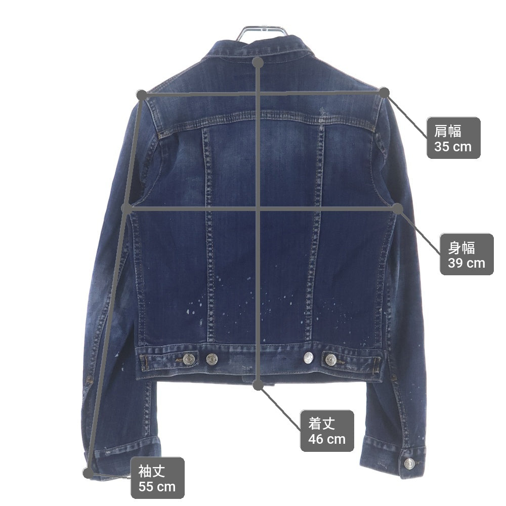 DSQUARED2(ディースクエアード) 19SS ペイント ダメージ加工 デニムジャケット インディゴ レディース S75AM0647