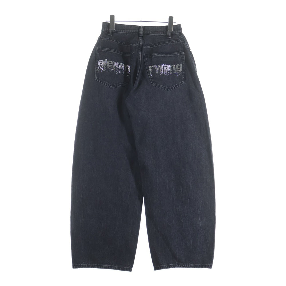 ALEXANDER WANG(アレキサンダーワン) Blow Up Jeans ブローアップジーンズ デニムパンツ ラインストーンロゴ ワイドレッグジーンズ レディース ブラック 4DC1264112