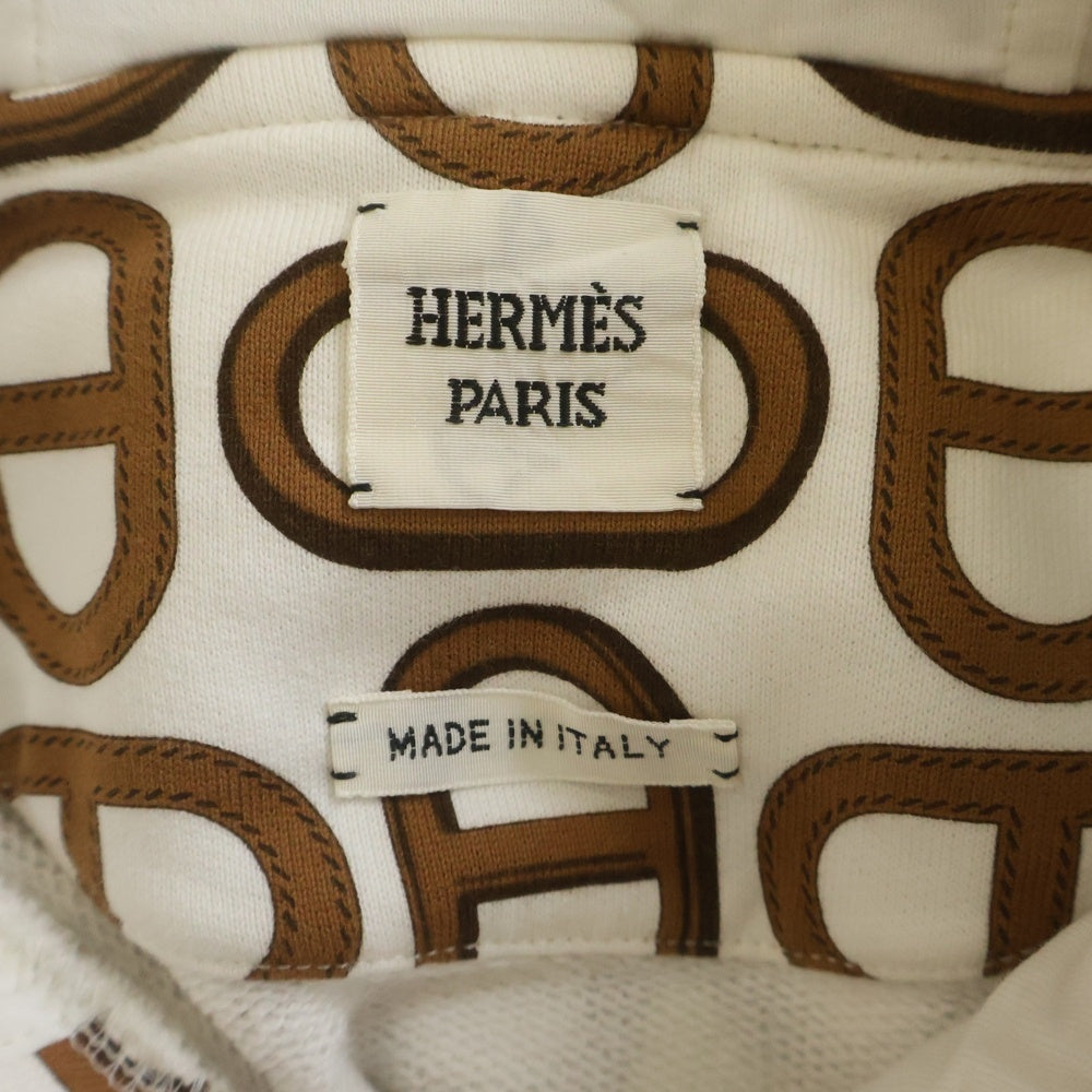 HERMES エルメス 24SS シェーヌダンクル ロゴ コットン ワンピース フーディー パーカー レディース ブラウン/ホワイト 4E4526DD HERMES - HERMES エルメス 24SS シェーヌダンクル ロゴ コットン