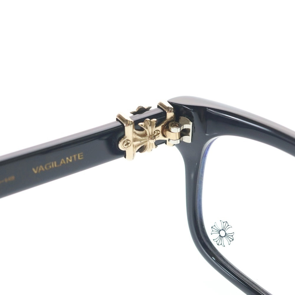 CHROME HEARTS(クロムハーツ) VAGILANTE ヴァジランテ クロステンプル スクエアフレーム クリアレンズ メガネ 眼鏡 アイウェア ブラック/ゴールド