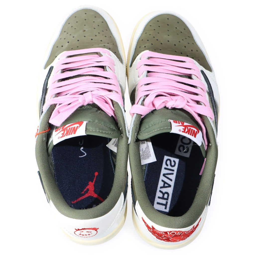 NIKE(ナイキ) ×TAVIS SCOTT AIR JORDAN1 LOW OG SP トラヴィス スコット エアジョーダン1 リバースオリーブ DM7866-200 ローカットスニーカー ホワイト/カーキ US7.5/25.5cm