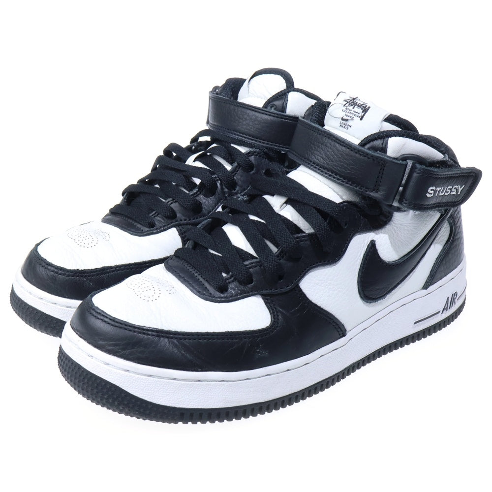NIKE(ナイキ) ×STUSSY AIR FORCE 1 MID ステューシー エアフォース1 ミッドカットスニーカー ホワイト/ブラック US7.5/25.5cmcm DJ7840-002