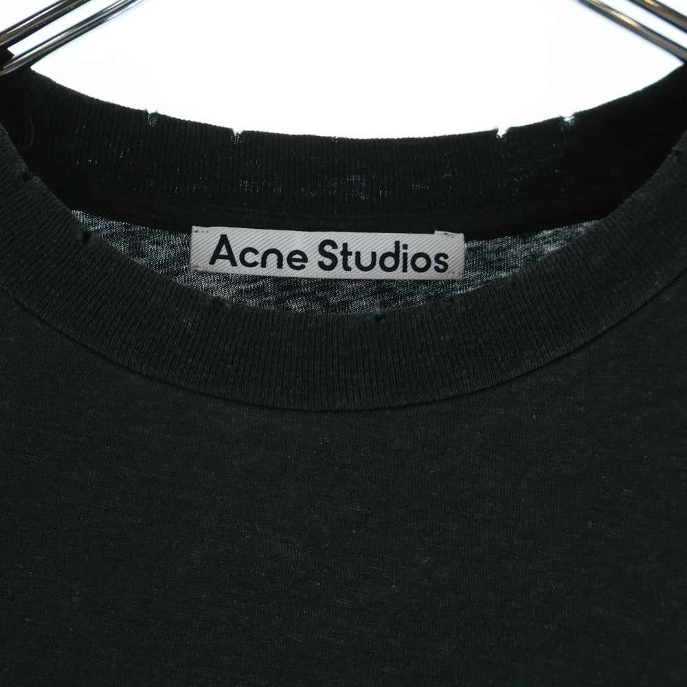 Acne Studios(アクネ ストゥディオズ) プリントロゴ ダメージ加工Tシャツ 長袖クルーネックカットソー ブラック FN-UX-TSHI000016
