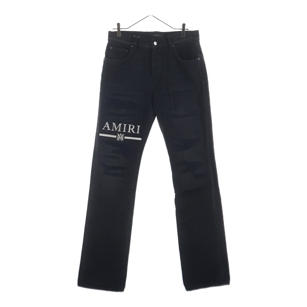 AMIRI(アミリ) MA Bar Logo Straight Fit Aged Denim Jeans MAバーロゴ ストレートフィットエイジドデニムジーンズ デニムパンツ ロゴ刺繍 ダメージ加工 ブラック