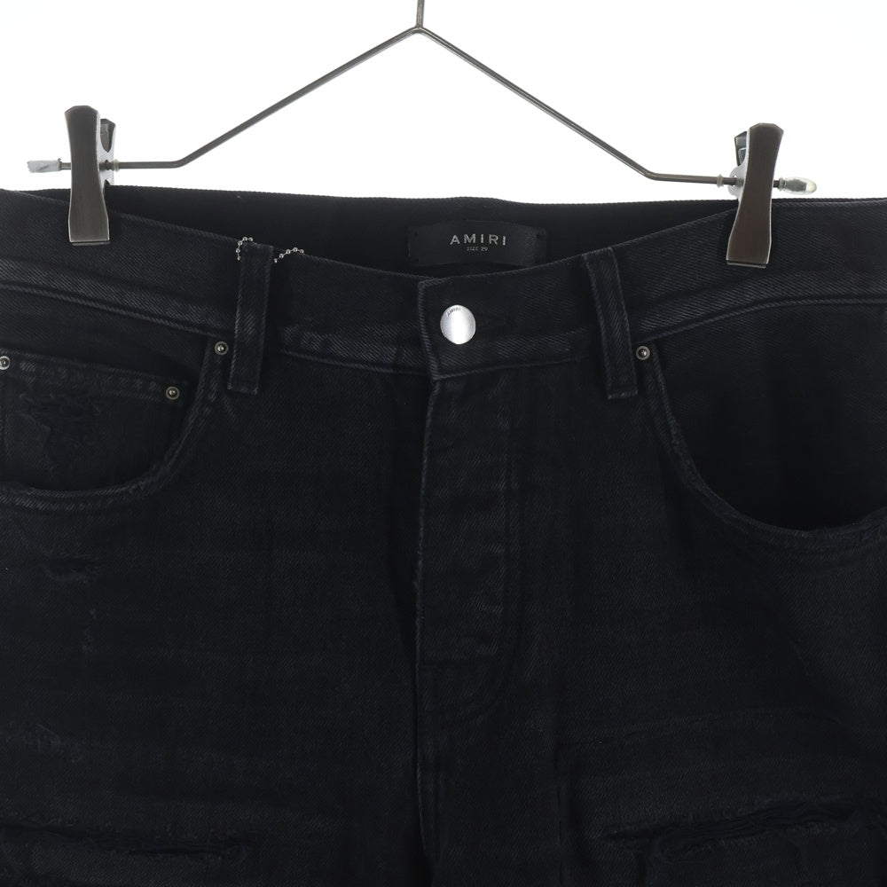 AMIRI(アミリ) MA Bar Logo Straight Fit Aged Denim Jeans MAバーロゴ ストレートフィットエイジドデニムジーンズ デニムパンツ ロゴ刺繍 ダメージ加工 ブラック