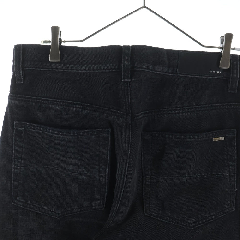 AMIRI(アミリ) MA Bar Logo Straight Fit Aged Denim Jeans MAバーロゴ ストレートフィットエイジドデニムジーンズ デニムパンツ ロゴ刺繍 ダメージ加工 ブラック