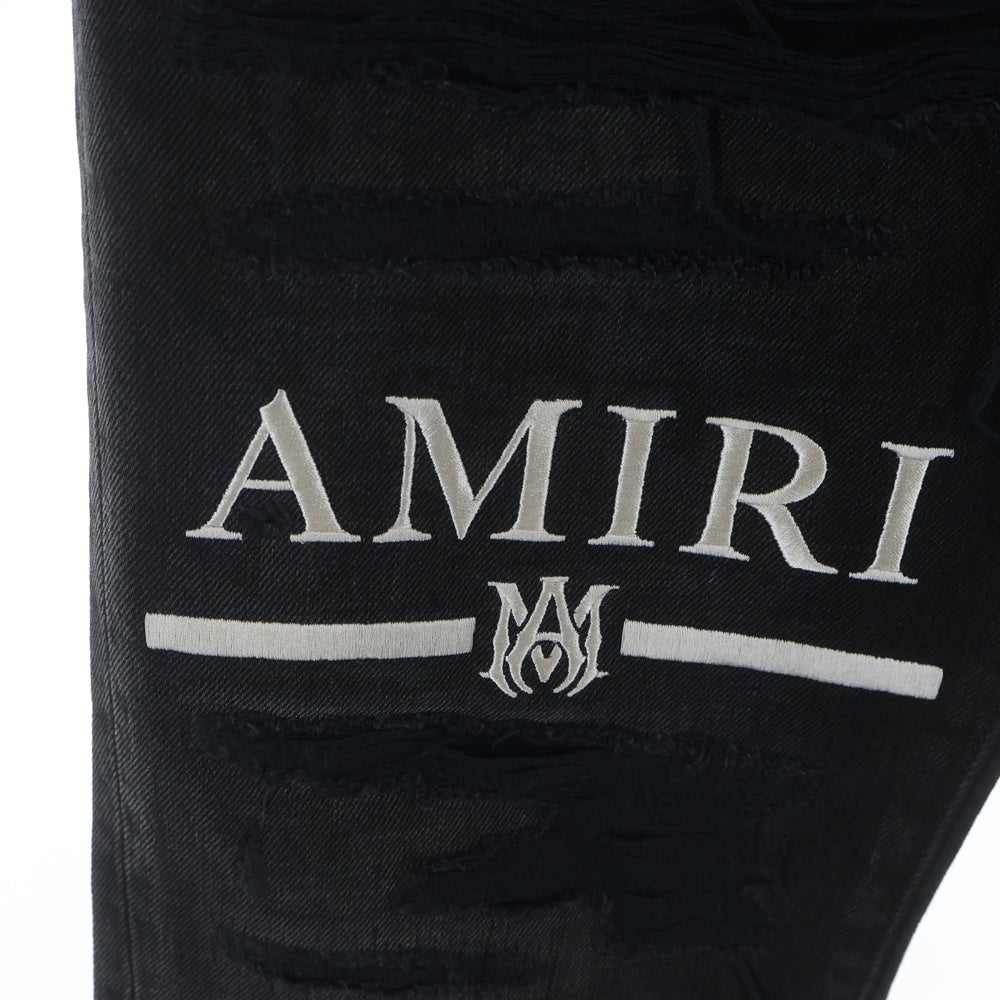 AMIRI(アミリ) MA Bar Logo Straight Fit Aged Denim Jeans MAバーロゴ ストレートフィットエイジドデニムジーンズ デニムパンツ ロゴ刺繍 ダメージ加工 ブラック