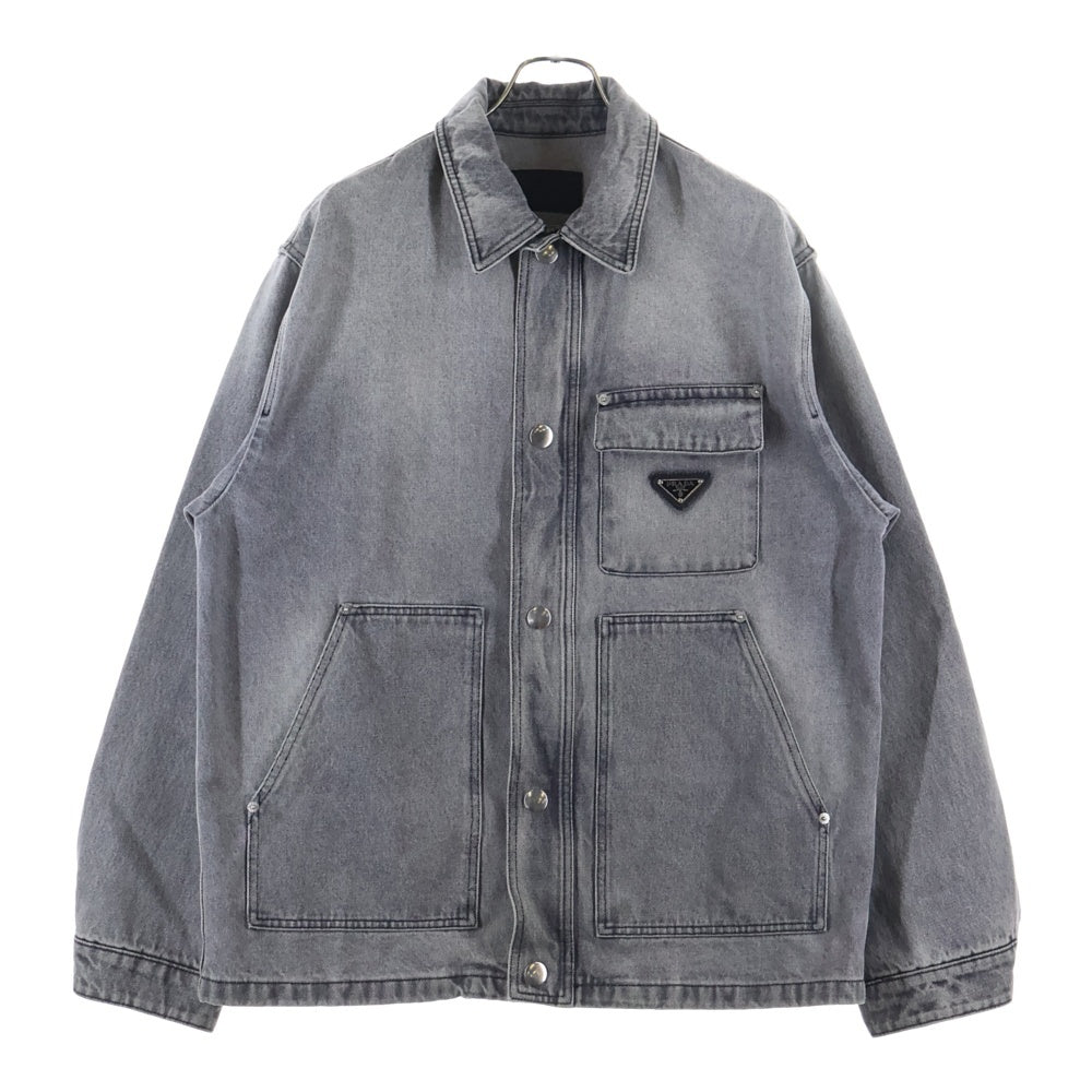 PRADA(プラダ) 23AW トライアングルロゴ プレート デニムジャケット ジップアップブルゾン グレー GEB231 S232 13B4