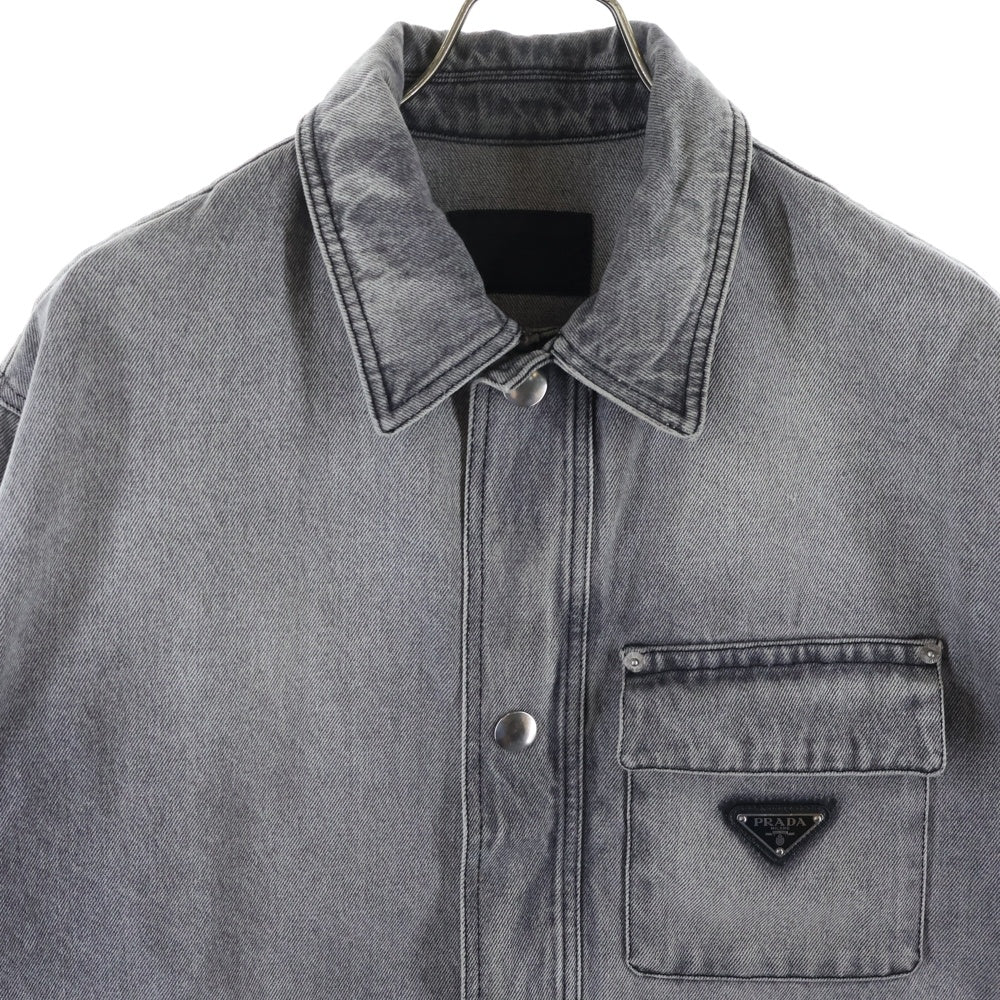 PRADA(プラダ) 23AW トライアングルロゴ プレート デニムジャケット ジップアップブルゾン グレー GEB231 S232 13B4