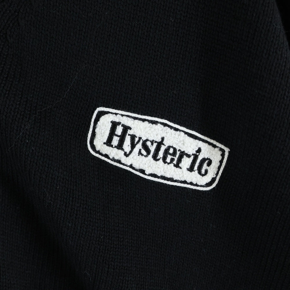HYSTERIC GLAMOUR(ヒステリックグラマー) ×WIND AND SEA ウィンダンシー ロゴ ニット 2ポケット カーディガン ブラック WDS-C-HYS-23-AP-Q1-11