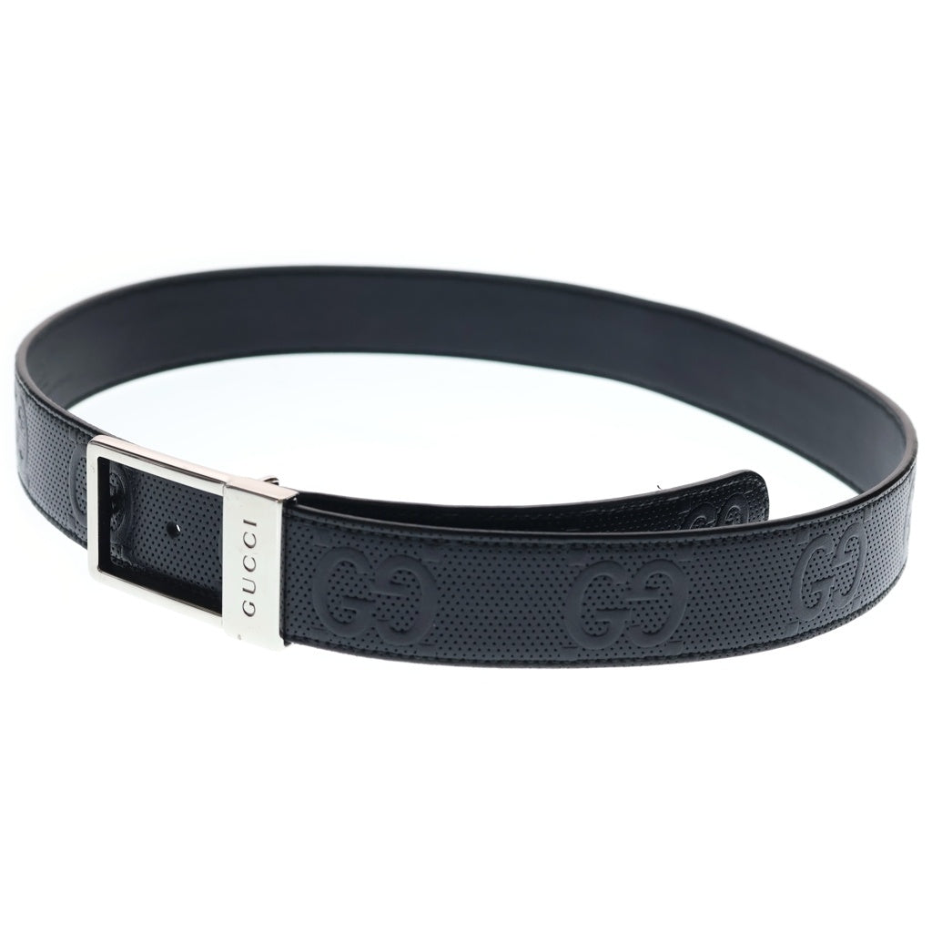 GUCCI(グッチ) Leather belt スクエア バックル 総柄 レザー ベルト ブラック 722370・1W30G