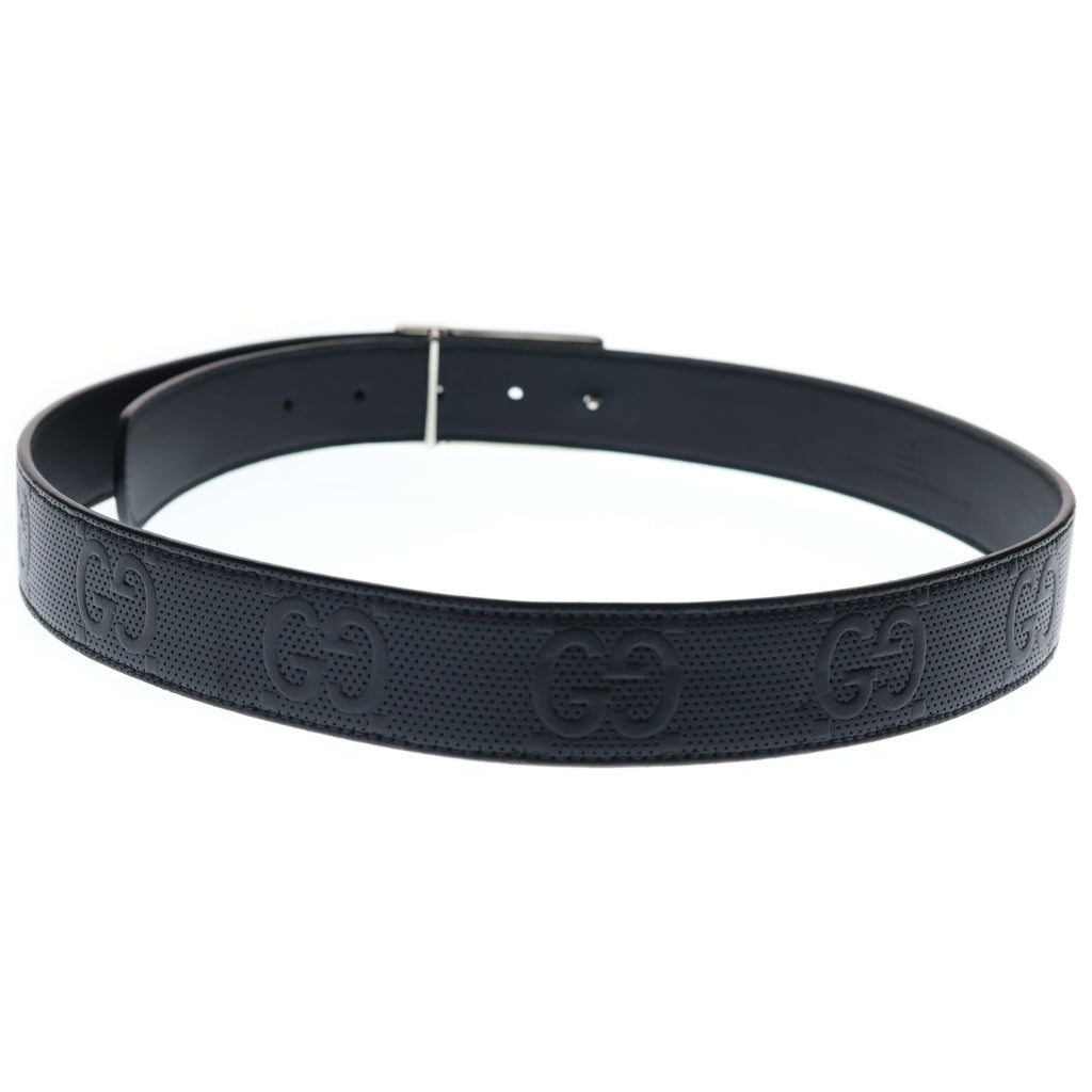 GUCCI(グッチ) Leather belt スクエア バックル 総柄 レザー ベルト ブラック 722370・1W30G