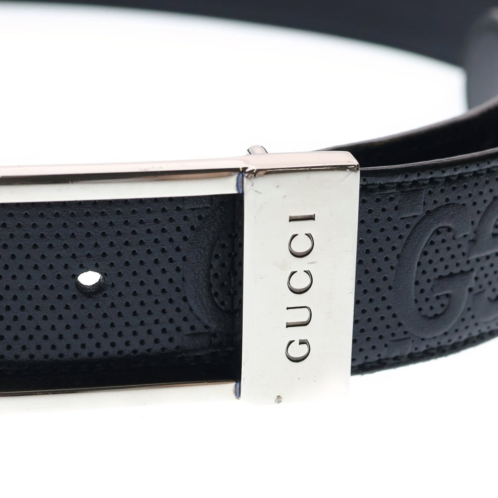 GUCCI(グッチ) Leather belt スクエア バックル 総柄 レザー ベルト ブラック 722370・1W30G