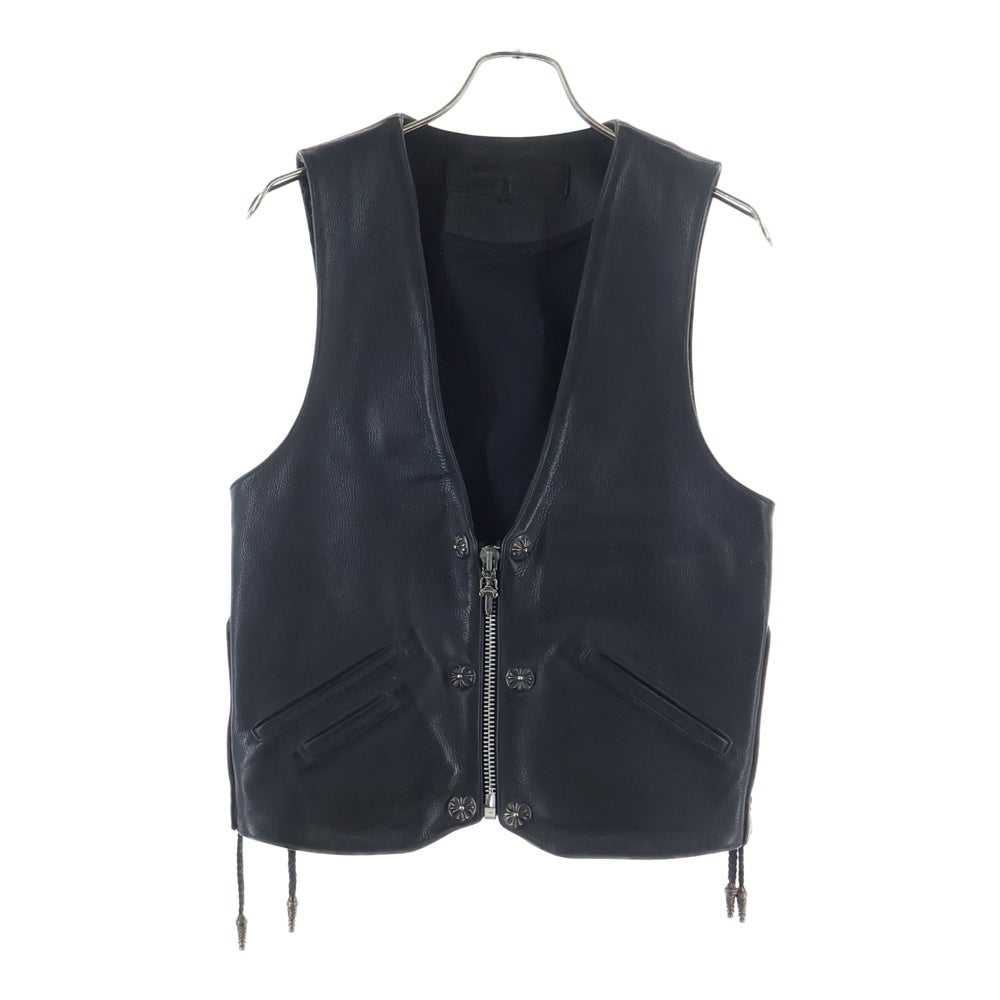 CHROME HEARTS(クロムハーツ) 6B L LNG BCK 6クロスボール クロスボールボタン ダガージップ レザーベスト ブラック
