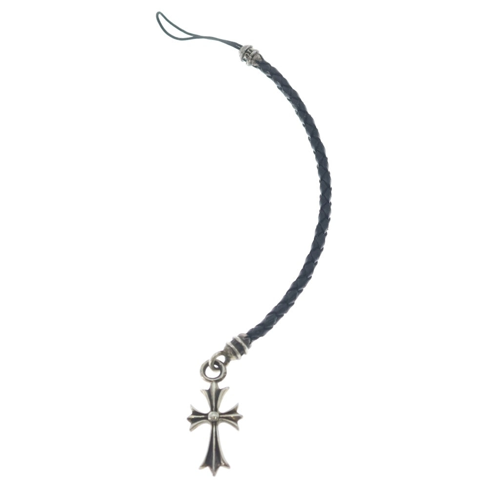 CHROME HEARTS(クロムハーツ) PHNSTRP TINY CH CROSS フォンストラップ タイニーCHクロス 携帯ストラップ レザー ブラック/シルバー