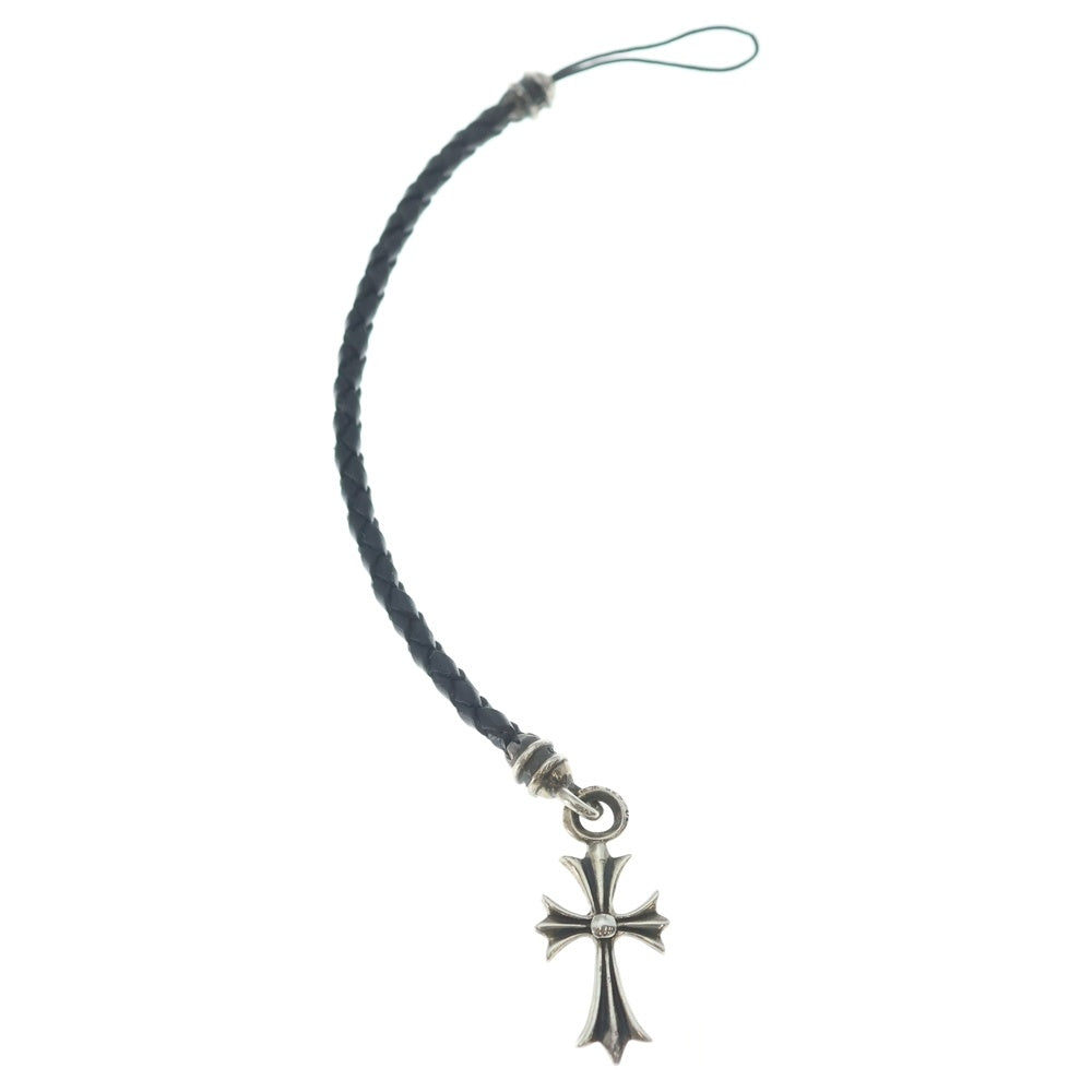 CHROME HEARTS(クロムハーツ) PHNSTRP TINY CH CROSS フォンストラップ タイニーCHクロス 携帯ストラップ レザー ブラック/シルバー