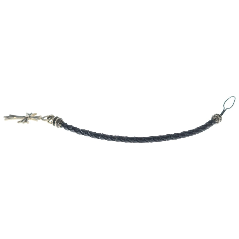 CHROME HEARTS(クロムハーツ) PHNSTRP TINY CH CROSS フォンストラップ タイニーCHクロス 携帯ストラップ レザー ブラック/シルバー