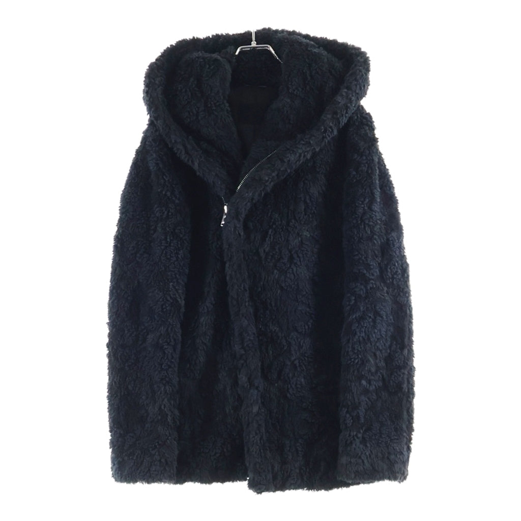 jun hashimoto(ジュンハシモト) 21AW C11 BOA SHORT WRAP カモフリースラップコート ボアジップアップジャケット フーデッドブルゾン ブラック 1012120011