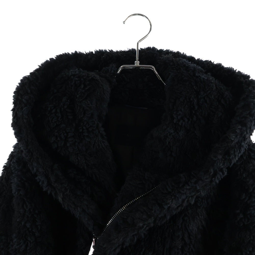 jun hashimoto(ジュンハシモト) 21AW C11 BOA SHORT WRAP カモフリースラップコート ボアジップアップジャケット フーデッドブルゾン ブラック 1012120011