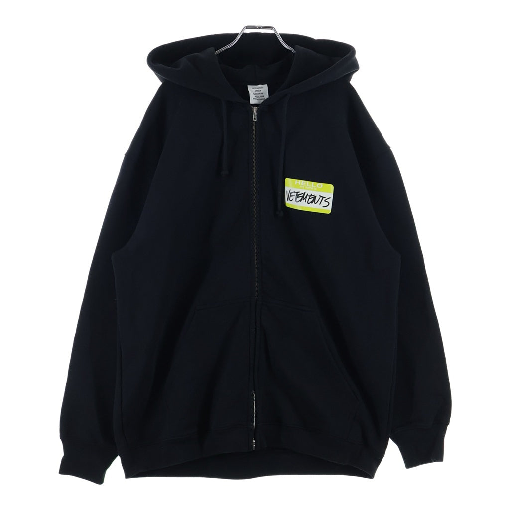 VETEMENTS(ヴェトモン) MY NAME IS VETEMENTS ZIP UP HOODIE マイネームイズヴェトモン ジップアップパーカー ブラック UA53HD200B
