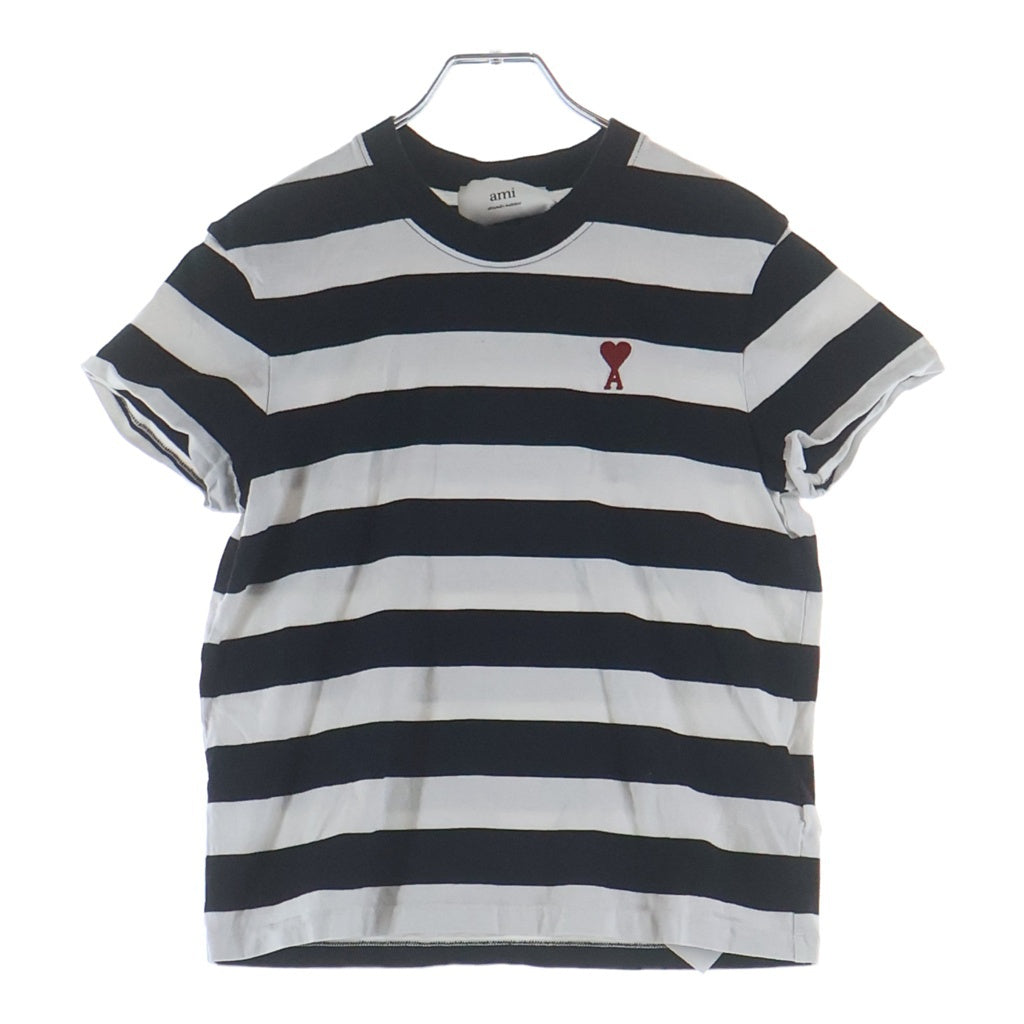 ami paris(アミパリス) ボーダー Tシャツ オーガニックコットンジャージー ブラック UTS038.JE0069 レディース
