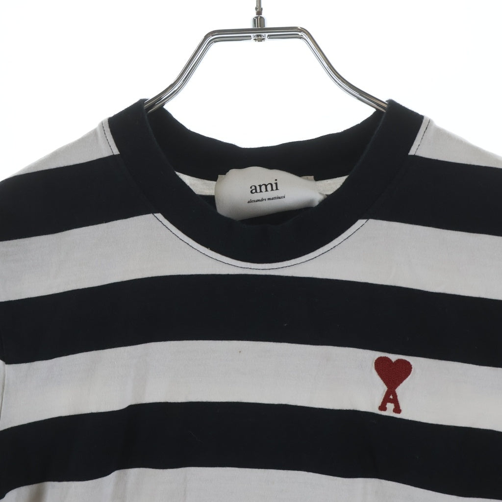 ami paris(アミパリス) ボーダー Tシャツ オーガニックコットンジャージー ブラック UTS038.JE0069 レディース