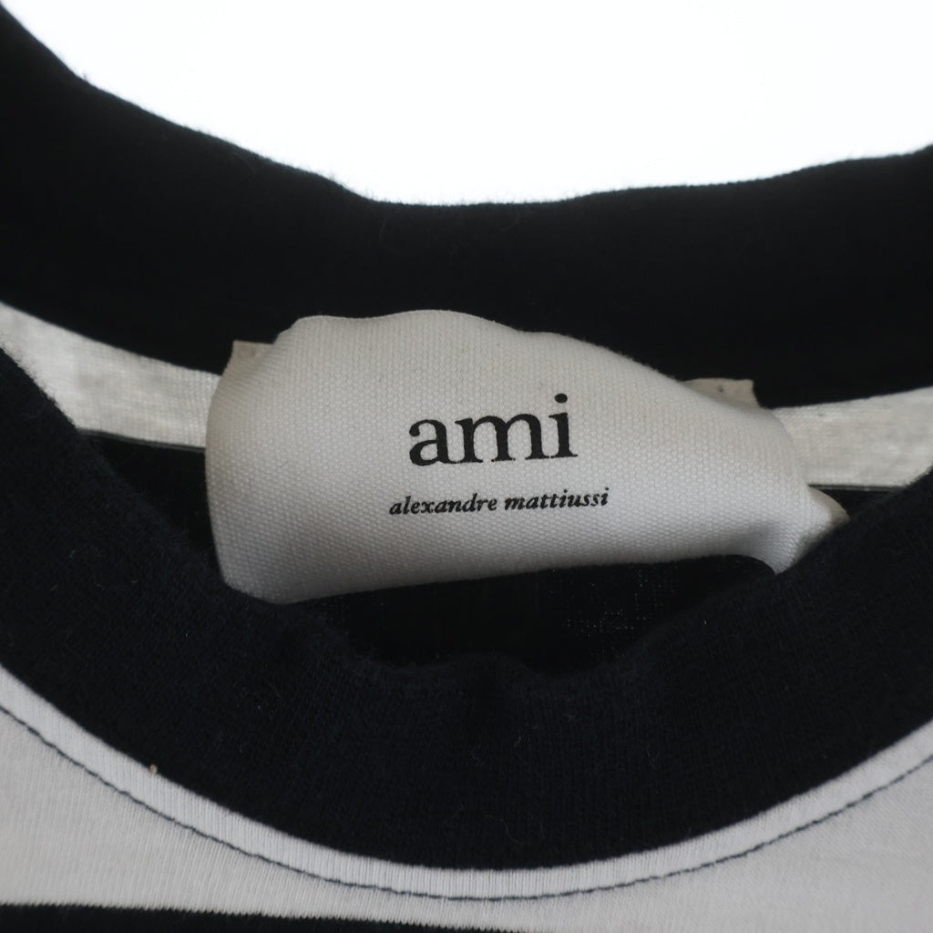 ami paris(アミパリス) ボーダー Tシャツ オーガニックコットンジャージー ブラック UTS038.JE0069 レディース