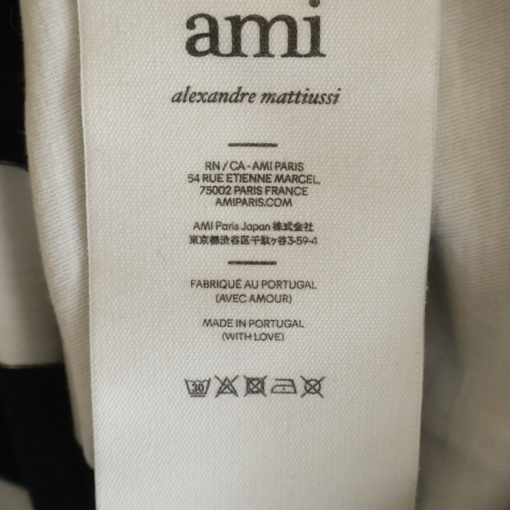 ami paris(アミパリス) ボーダー Tシャツ オーガニックコットンジャージー ブラック UTS038.JE0069 レディース