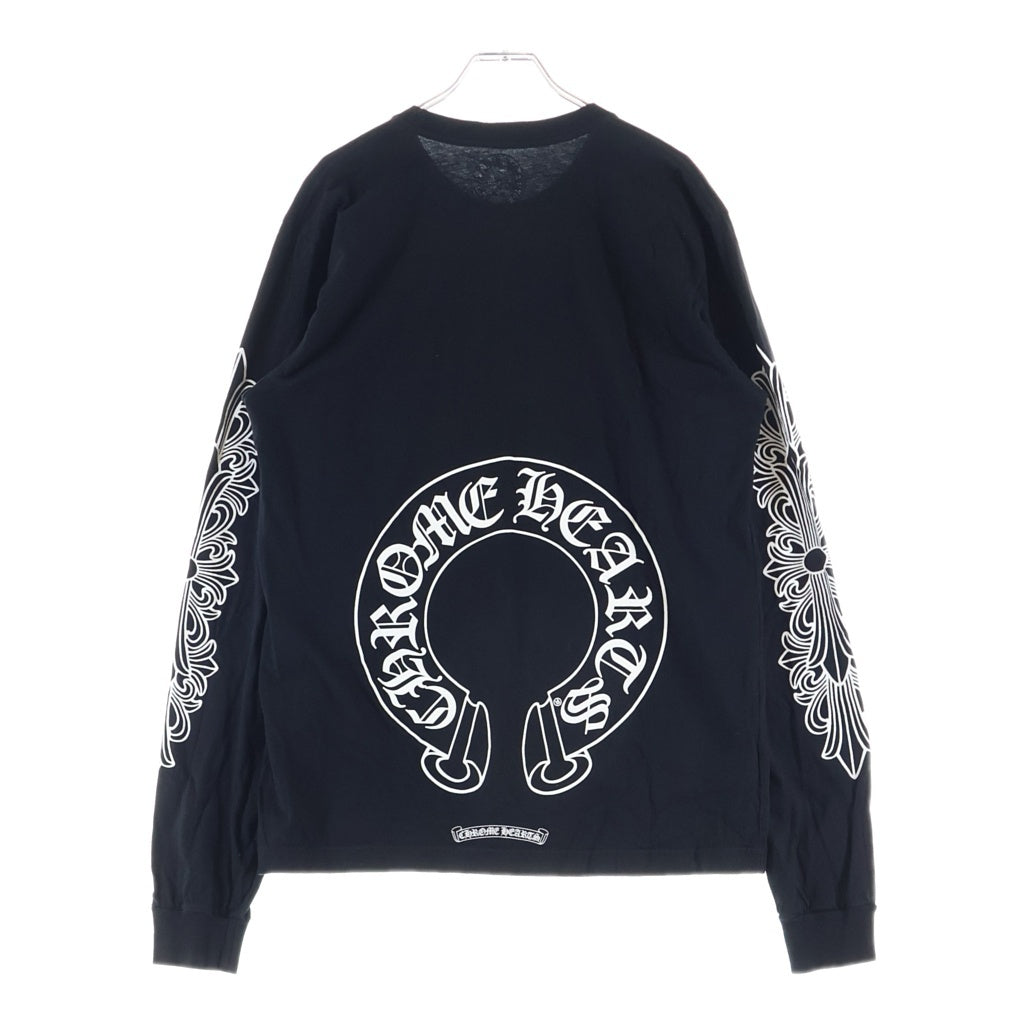 CHROME HEARTS(クロムハーツ) FLRL CRS HORSESHOE L/S フローラルクロス ホースシュー 長袖Tシャツ ブラック