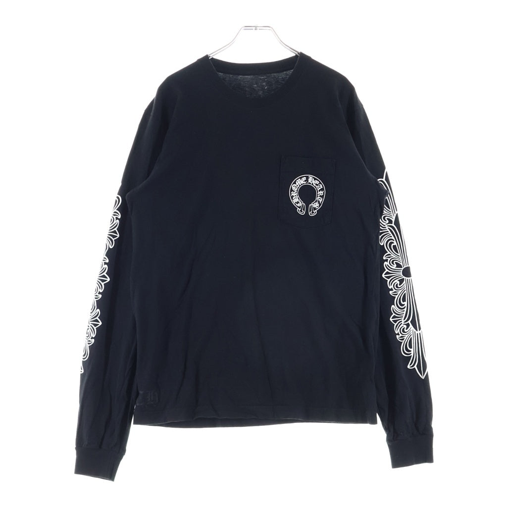 CHROME HEARTS(クロムハーツ) FLRL CRS HORSESHOE L/S フローラルクロス ホースシュー 長袖Tシャツ ブラック