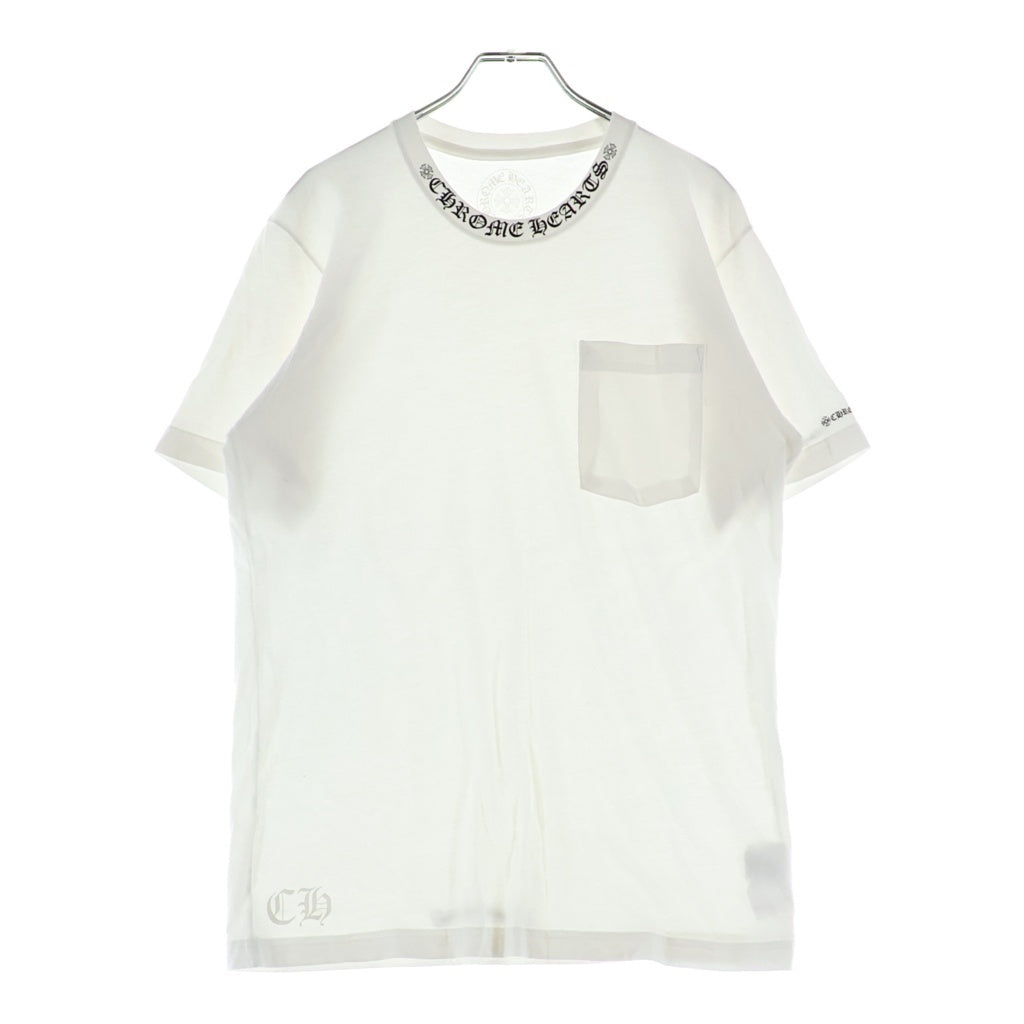 CHROME HEARTS(クロムハーツ) CH T-SHIRT ネックロゴプリント半袖Tシャツ カットソー ホワイト/ブラック