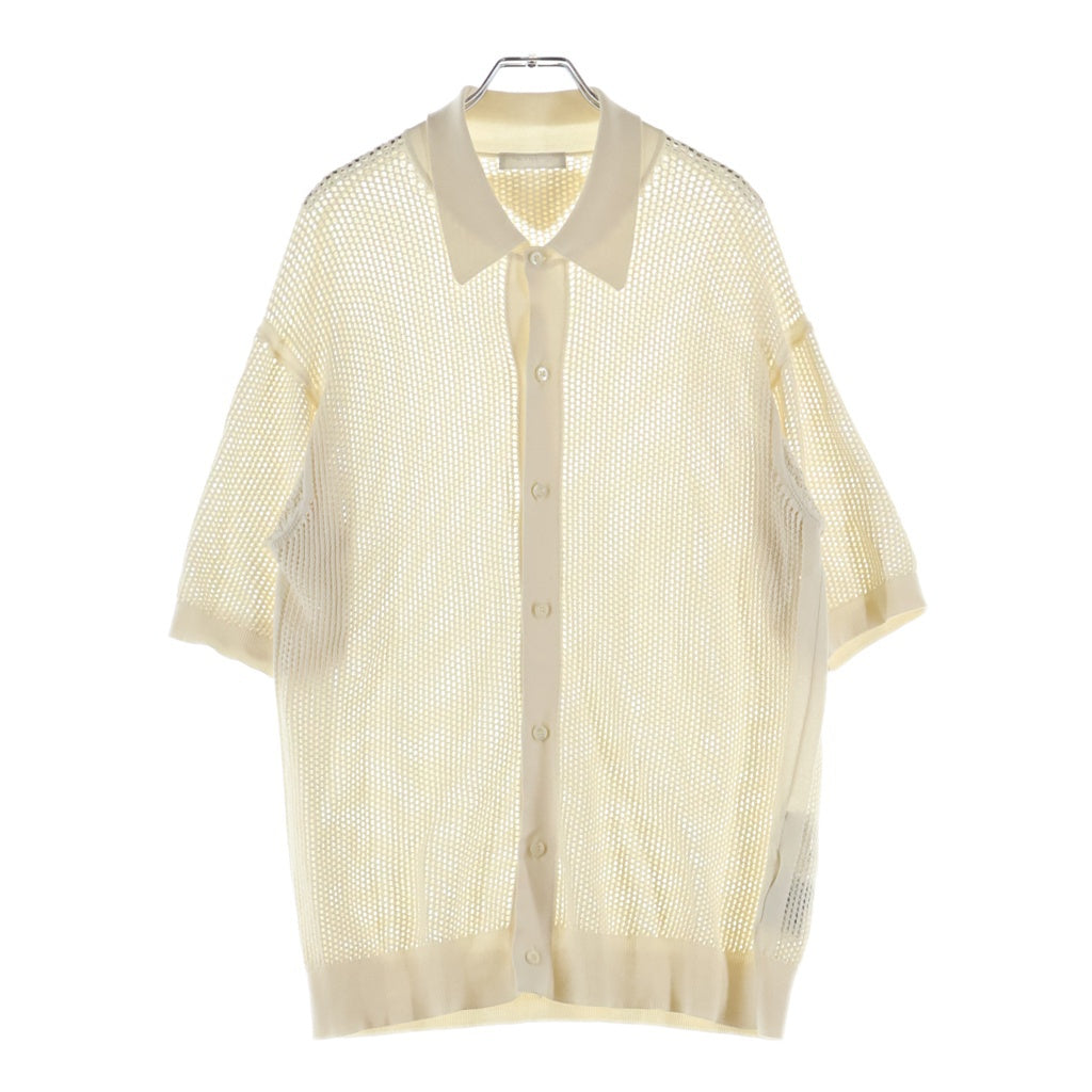 PRADA(プラダ) ショートスリーブ カラーカーディガン 半袖 メッシュ編みニットシャツ アイボリー UMG321 S000
