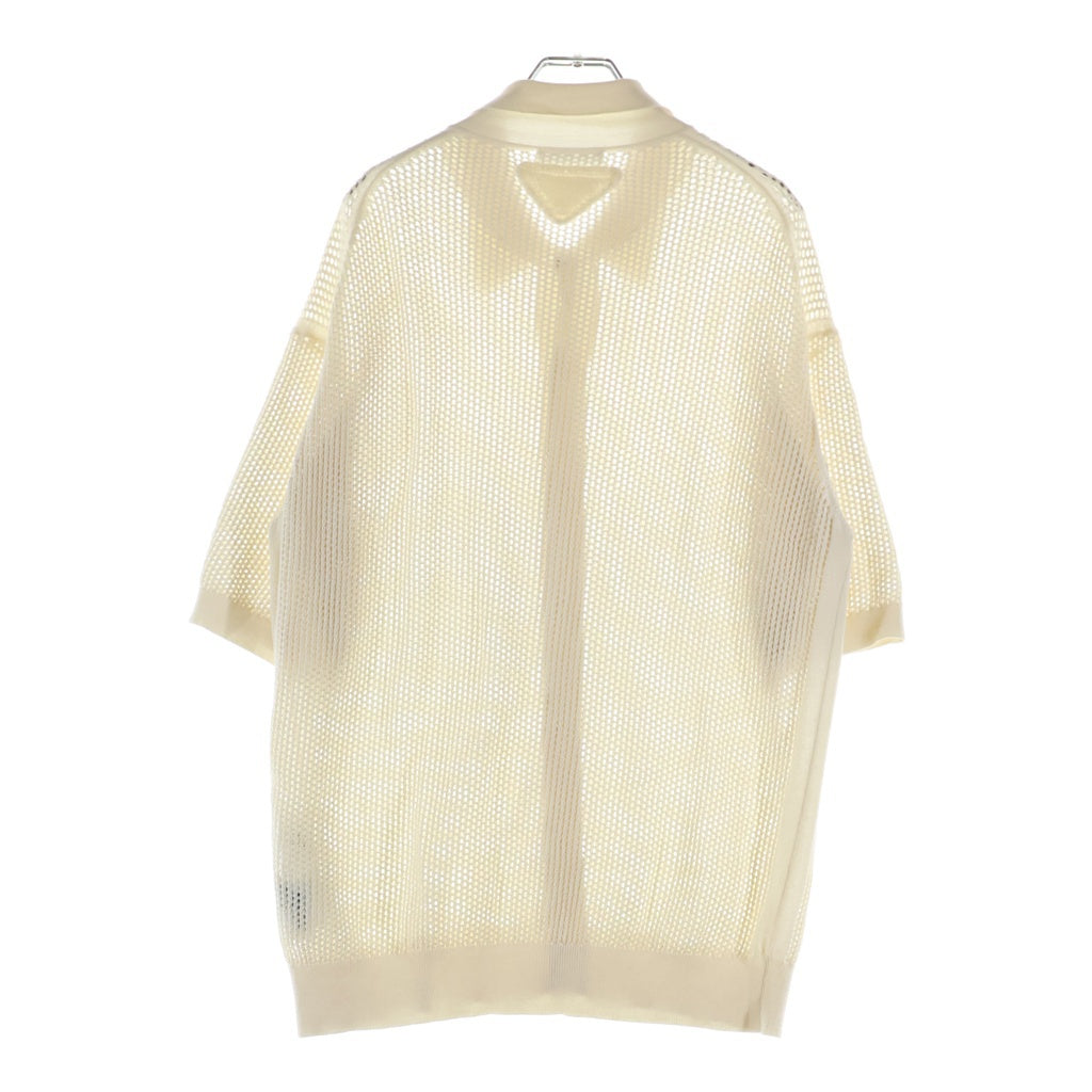 PRADA(プラダ) ショートスリーブ カラーカーディガン 半袖 メッシュ編みニットシャツ アイボリー UMG321 S000