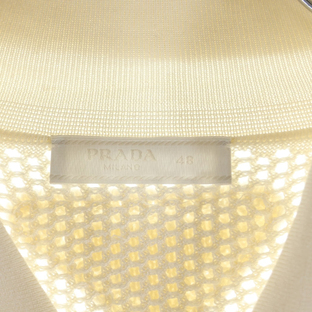 PRADA(プラダ) ショートスリーブ カラーカーディガン 半袖 メッシュ編みニットシャツ アイボリー UMG321 S000