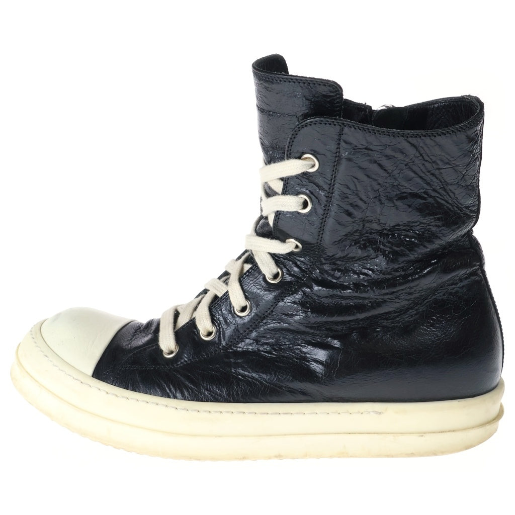 DRKSHDW(ダークシャドウ) RAMONES ラモーンズ シボ加工 サイドジップ レースアップ ハイトップス ハイカットスニーカー ブラック/ホワイト