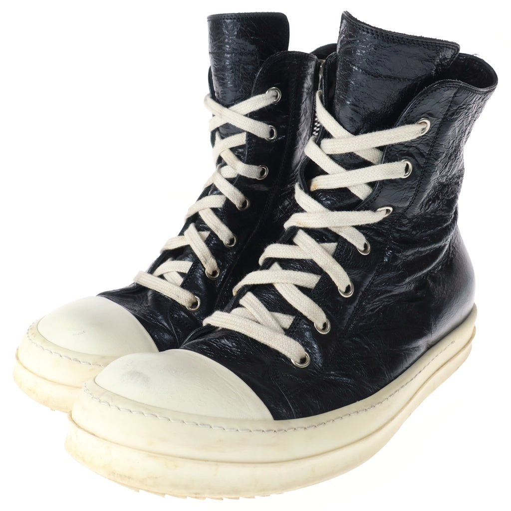 DRKSHDW(ダークシャドウ) RAMONES ラモーンズ シボ加工 サイドジップ レースアップ ハイトップス ハイカットスニーカー ブラック/ホワイト