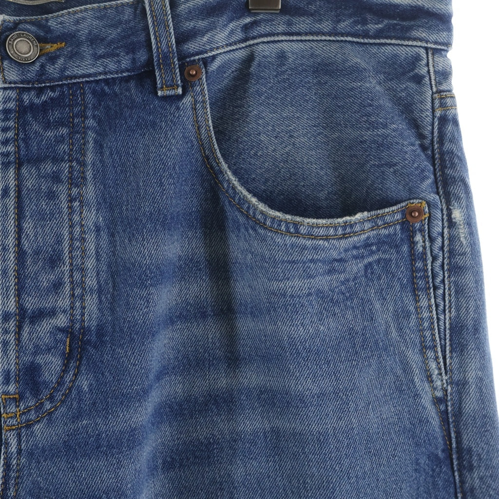 SAINT LAURENT PARIS(サンローランパリ) 23SS ダメージ加工 ボタンフライ 5ポケット デニムパンツ ジーンズ インディゴブルー 757276 Y04PH