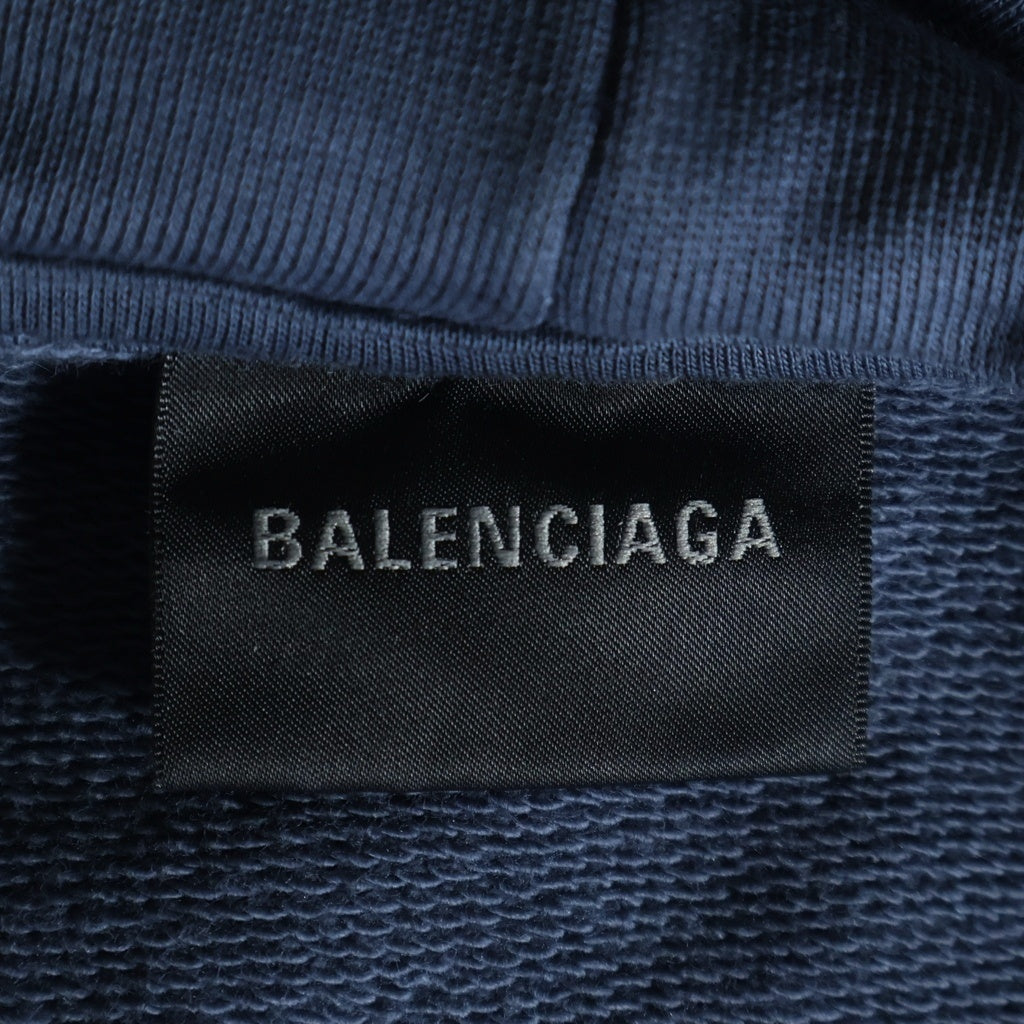 BALENCIAGA(バレンシアガ) 23SS Hand Drawn BB Icon Hoodieダメージ加工ロゴ オーバーサイズ プルオーバーパーカー ネイビー 620973 TNVQ1